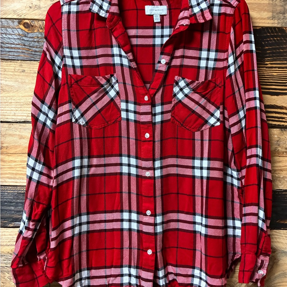 Lucky Brand Red and Black Plaid Shirt